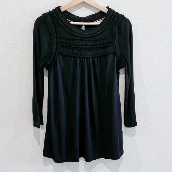 BODEN Ruffled Black Long Sleeve Velvet Trim Top Size 6 - Picture 1 of 8